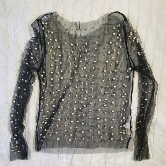 Sheer Black Pearl Embellished Top - Picture 2 of 4